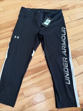 Under Armour Black Leggings with White Side Panels & Logo